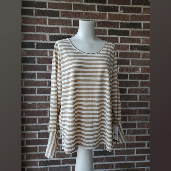 Hannah Gold and Ivory Striped Top Size XL NWT - Picture 1 of 4